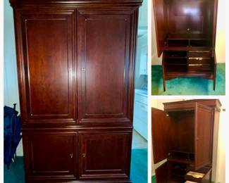 -* Thomasville Storage or Media Armoire
23 1/3" deep, 45" wide, 82" high
Inside. 21" deep. 42" wide.
But 38 1/2" wide with doors pushed back inside. 36" high. Diagonal 56".