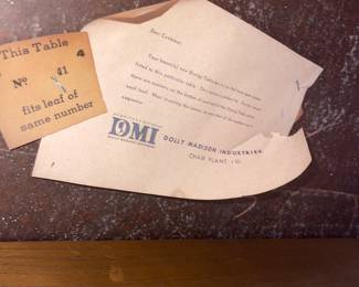 Detail pic, original tags
Dolly Madison Dining table