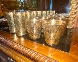 MCM Culver Valencia Green (8)Highball & (6)Whiskey glasses SET