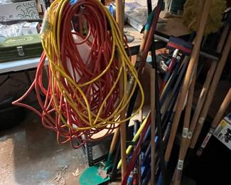 Multiple Extension Cords and Yard Tools