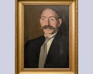 Leon Makielski, American, 1885-1974. A 1908 oil on canvas portrait of Alexander Piotr Makielski, patriarch of the Makielski family and father of Leon Makielski. Signed "Leon A. Makielski" and dated "1908" lower right, annotated with artist inventory number "408" verso. Image 15 1/2 x 21 1/2" high, framed 21 1/2 x 27 1/2" high overall. Some surface wear.
*Note: All works can be shipped, please contact us at 734-434-2660 or info@schmidtsantiques.com to request a shipping estimate.