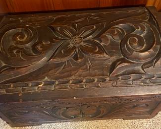 Small Carved Wooden Trunk