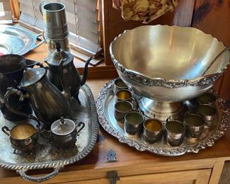 Silverplated Punch Bowl and Tea/Coffee Service