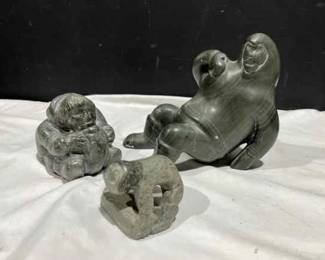 Vntg Inuit Soapstone Carvings People