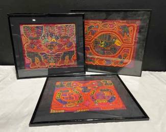 Handmade Kuna Mola Art Trio As Seen in The Raven Gallery