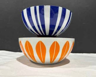 Vintage Catherine Holm Lotus Bowl and Blue White Striped Bowl