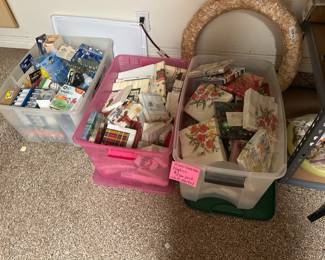 Lots of paper, napkins, and boxes, ornaments garland, Christmas galore!!