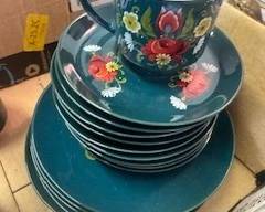 painted teal dish set