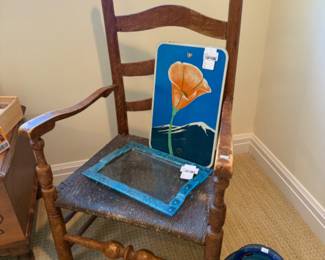 California Poppy Highway Sign, Glass Tray with Decorative Blue Edge