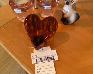 Fire and Light Orange Glass Heart Paperweight