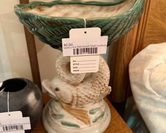 Majolica Style Koi Fish Conch Shell Centerpiece