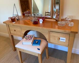 Wood Vanity with Mirror and Stool