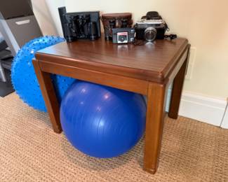 Workout Equipment, Cameras, Wooden Side Table