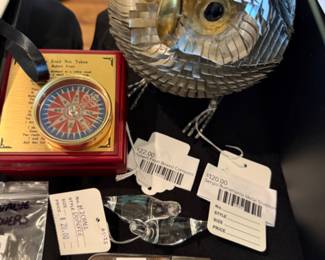 Robert Frost Boxed Compass, Sergio Bustamante Metal Sculpture