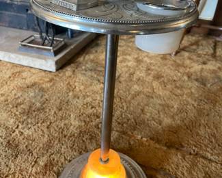 Vintage art deco smoking stand, slag glass with lit stand
