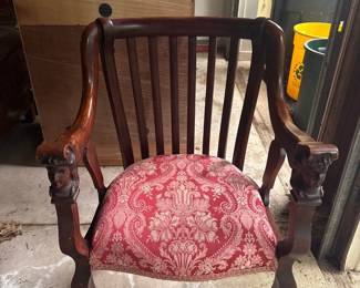 Antique Empire Carved Mahogany Chair with figural Heads at armrests