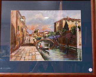 framed Matted print of a Venetian Canal Scene by Cecil Rice