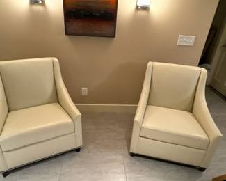 West Elm Sweep Cream Leather Armchairs