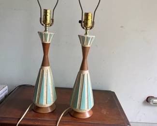 Mid century modern 1960s ceramic and wood Danish Design Table Lamp