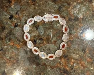 Mother of pearl, jasper, sterling silver bracelet