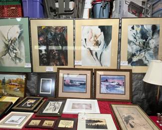 5 Original Watercolor pieces. Several other art pieces. Floor lamp