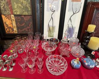 Home decor and many nice glass and crystal pieces. Pottery Barn candle holders.