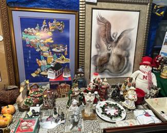 Holiday Decor. Christmas, lots of Christmas. Lee Bogle Framed art.