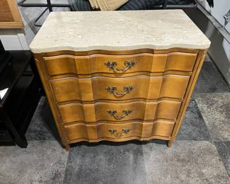 French provincial 4 drawer short dresser. Marble top