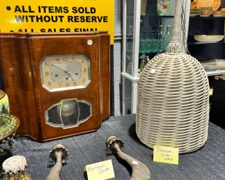 Palecek Hanging Lamp, Maitland Smith Wall Sconce and Vintage Clock Orlando Estate Auction