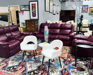 Reclining Sofa's Glass Coffee Table and Palecek Table Orlando