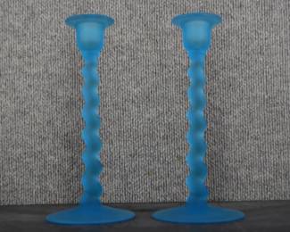 Tiffin Satin Blue Twist Candlesticks