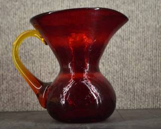 Blenko MCM Amberina Crackle Glass Pitcher