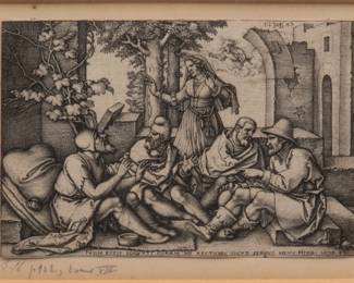 Lot 4019 | Hans Sebald Beham (German, 1500-1550) Engraving on Laid Paper, Ca. Mid 16th C., 'Job Conversing with His Friends' H 2.8" W 4.1"