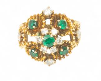 Lot 9 | 14K Yellow Gold, Emerald and Diamond Ring, Size 5 1/2 1960 6g