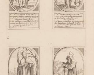 Lot 4021 | After Jacques Callot (French, 1592-1635) Engraving on Laid Paper, 18th/19th C., Four Saints H 8.3" W 4.8"