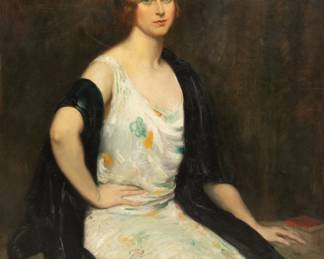 Lot 1045 | Albert Edward Sterner (American, 1863-1946) Oil on Canvas, 1924, 'Portrait of Mrs. John R. Drexel Jr.' H 49" W 39.5"