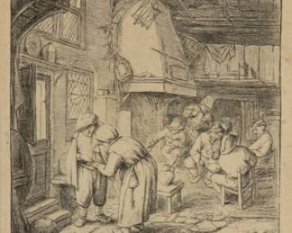Lot 1035 | After Adriaen Van Ostade Etching 'The Peasant Settling His Debt' H 4.1" W 3.1"