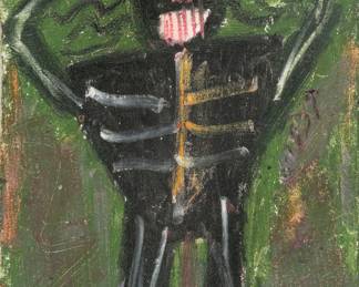 Lot 1009 | Jean-Michel Basquiat (American, 1960-1988) Acrylic, Oil And Organic Pigment on Postcard, 1982, Untitled H 7" W 5"