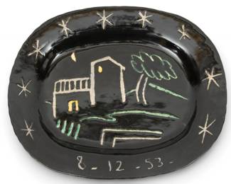 Lot 1016 | Pablo Picasso (Spanish, 1881-1973) White Earthenware Ceramic Plate, Partially Engraved, with Colored Engobe And Glaze 1953, 'Paysage (A.R. 204)'