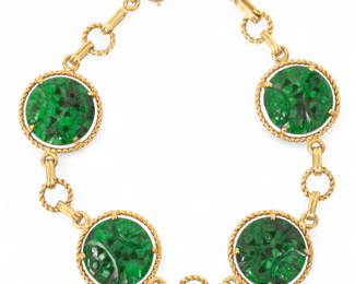 Lot 17 | Chinese Jade And 14K Gold Link Bracelet L 6" 14g