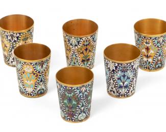 Lot 57 | Russian Melchior Enameled Cups, Ca. 1960 H 2.3" Dia. 1.8" 6 PCS