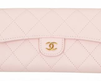 Lot 31 | Chanel (French) Caviar Light Pink Quilted Leather Wallet H 3.6" W 6.5"