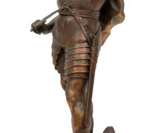 Lot 4011 | After Pierre Louis Detrier (French, 1822-1897) Spelter Sculpture Late 19th C., 'Warrier' H 23.5" Dia. 12"