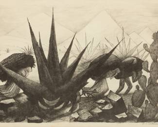Lot 1026 | Jose Clemente Orozco (Mexican, 1883-1949) Lithograph on Paper, 1928, 'Maguayes Y Nopales' H 12" W 17"