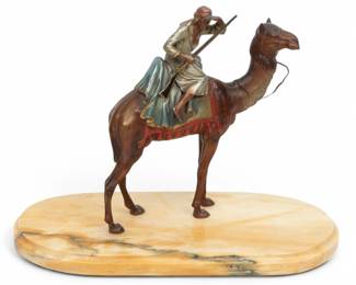 Lot 4005 | After Franz Xaver Bergmann (Austrian, 1861-36) Cold Painted Bronze Sculpture, Arab on Camel H 9.8" W 8" Depth 3"
