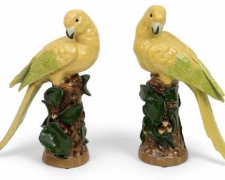 Lot 4007 | Vintage JR Glazed Porcelain Parrots H 10" W 7" 1 PAIR