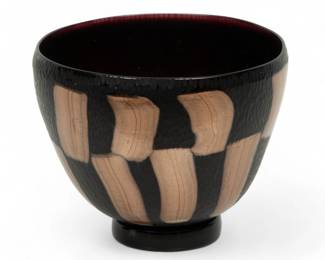 Lot 88 | Massimiliano Pagnin (Italian, 20th C.) Black Glass with Battuto & Metallic Footed Vase, H 4.75" Dia. 6"