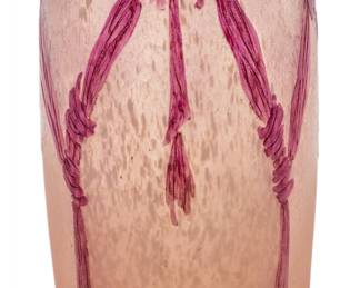 Lot 95 | Legras (French) Cameo Glass Vase, Ribbon & Nest Motif H 13" W 4.5" Depth 4"