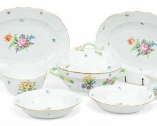 Lot 45 | Herend (Hungarian) 'Printemps' Hand-Painted Porcelain Serving Pieces H 2.3" W 10" Depth 8" 8 PCS