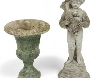 Lot 4014 | Cast Cement Fountain & Urn H 18.5" W 6" Depth 6" 2 PCS